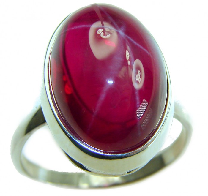 Bella Rosa Genuine 10.5 CARAT Star Ruby .925 Sterling Silver Large Statement Ring size 10 1/4 - Close-up of Bella Rosa 10.5 carat star ruby in .925 sterling silver ring.