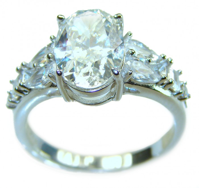 Art Deco 10.2 carat White Topaz .925 Silver handcrafted Cocktail Ring s. 8 1/4 - Side view of Art Deco 10.2 carat white topaz silver ring.