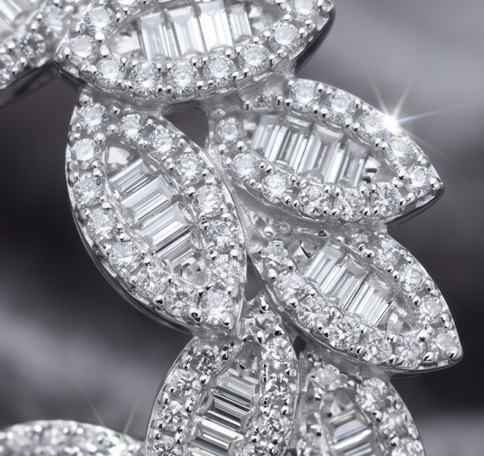Veronica - Precious 14.5 carat White Topaz rhodium over .925 Sterling Silver Statement earrings - Close-up of white topaz earrings, rhodium over .925 silver, sparkling detail