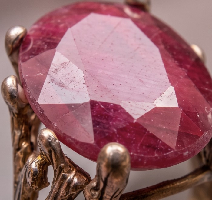 Bella Rosa Genuine 17.5 CARAT Star Ruby 14K Gold over .925 Sterling Silver Large Statement Ring size 8 - Close-up of Bella Rosa 17.5-carat star ruby set in 14K gold.