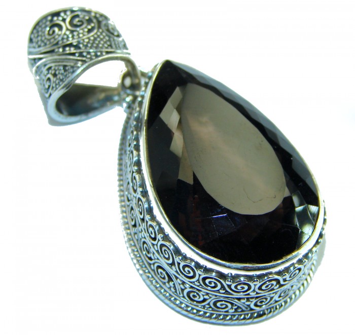 Luxurious 55.9 carat Fancy Smoky Topaz .925 Sterling Silver handmade Pendant - photo 1