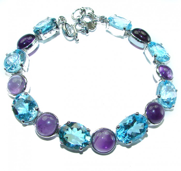 Allure Natural Amethyst Swiss Blue Topaz .925 Sterling Silver handcrafted Statement Bracelet - photo 2