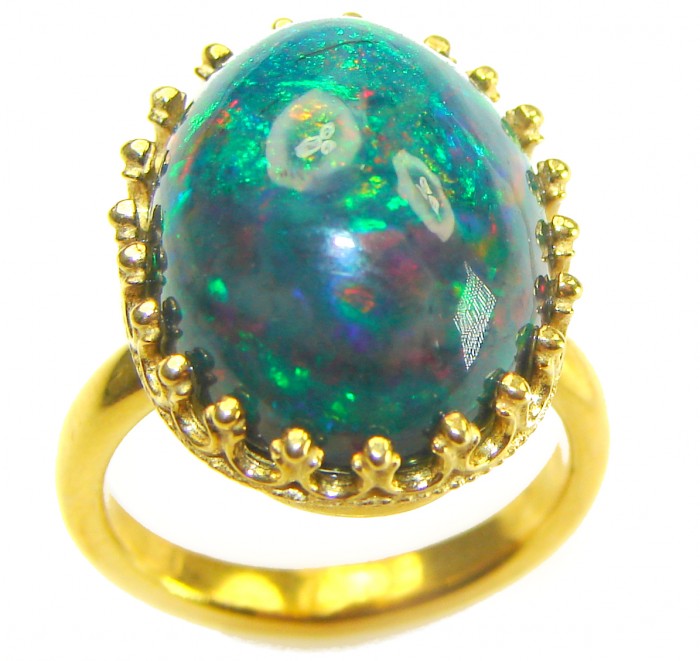 A COSMIC POWER Genuine 20.5 carat Black Opal 18K Gold over .925 Sterling Silver handmade Ring size 6 - photo 4