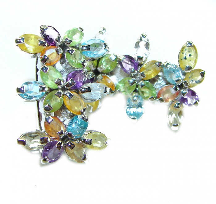 Summer Time 17.5 multicolor Kashmir Sapphire .925 Sterling Silver earrings - Multicolor sapphire earrings, close-up view.