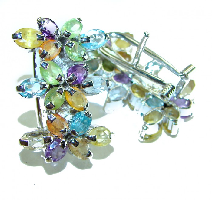 Summer Time 17.5 multicolor Kashmir Sapphire .925 Sterling Silver earrings - Close-up of multicolor Kashmir sapphire earrings with clasp detail
