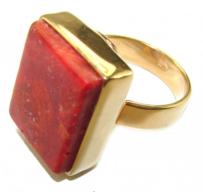 Bochic Style Natural Fossilized Coral .925 Sterling Silver handmade ring s. 8 adjustable - Side view of Bochic fossilized coral ring in sterling silver.