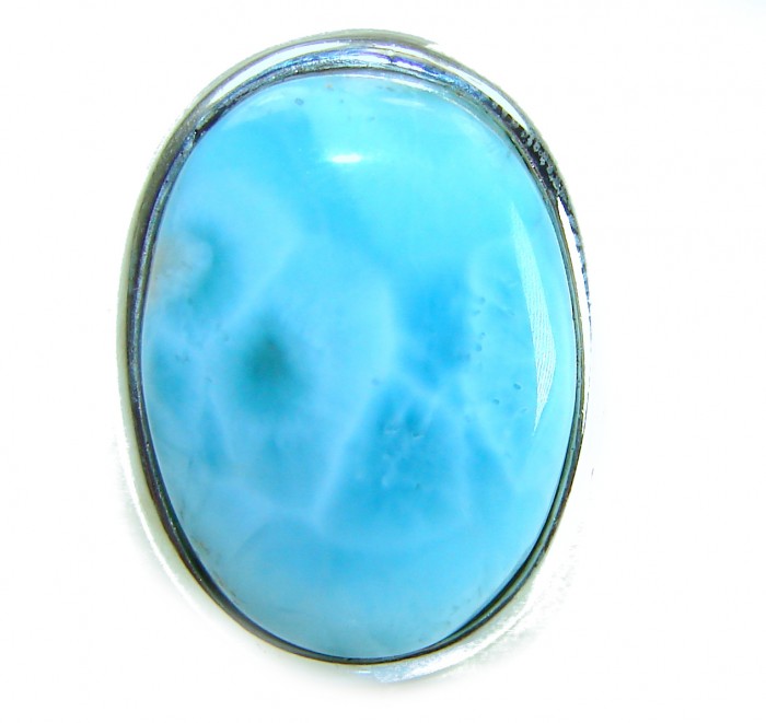 Blue Perfection AAAA QUALITY Blue Larimar .925 Sterling Silver handmade Large ring size 8 adjustable - Close-up of blue larimar stone set in .925 sterling silver.