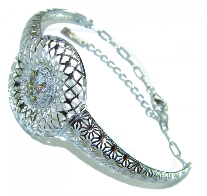 Casablanca - authentic 3.2 carat Yellow Sapphire .925 Sterling Silver Bracelet - Side view of Casablanca 3.2 carat yellow sapphire bracelet in silver.