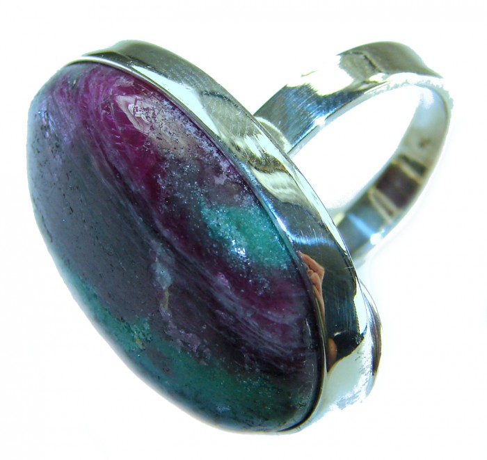 Authentic Ruby in Zoisite .925 Sterling Silver handmade Cocktail Ring s. 8 adjustable - Close-up of Ruby in Zoisite .925 Sterling Silver ring.