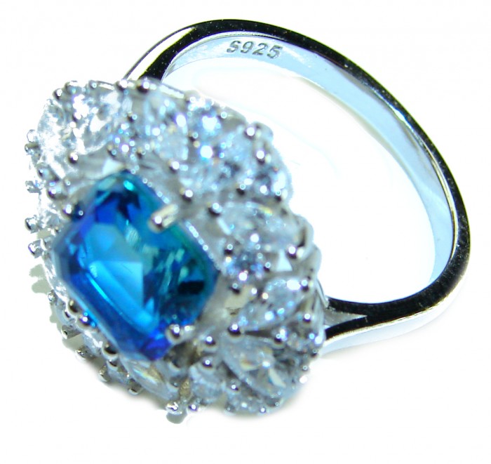 Authentic 4.5 carat Kyanite .925 Sterling Silver handcrafted Ring size 7 1/2 - Kyanite sterling silver ring, side view with "S925" hallmark visible.