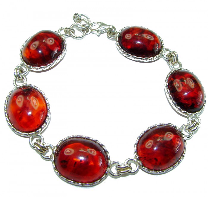 Excellent quality Baltic Amber .925 Sterling Silver entirely handcrafted Bracelet - Baltic Amber and Sterling Silver bracelet, top view.