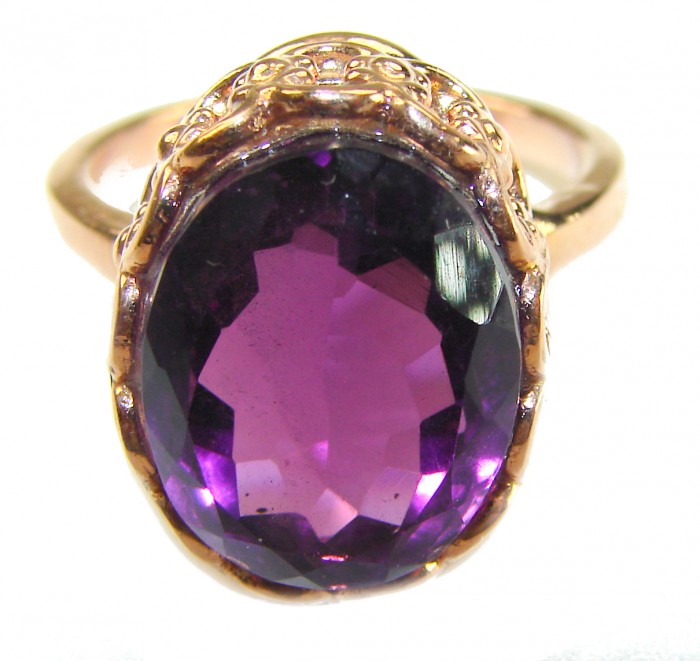 Purple Odyssey 9.5 carat natural Purple Amethyst 18K Gold over .925 Sterling Silver Handcrafted Ring size 8 3/4 - Close-up of Purple Amethyst set in 18K Gold ring.