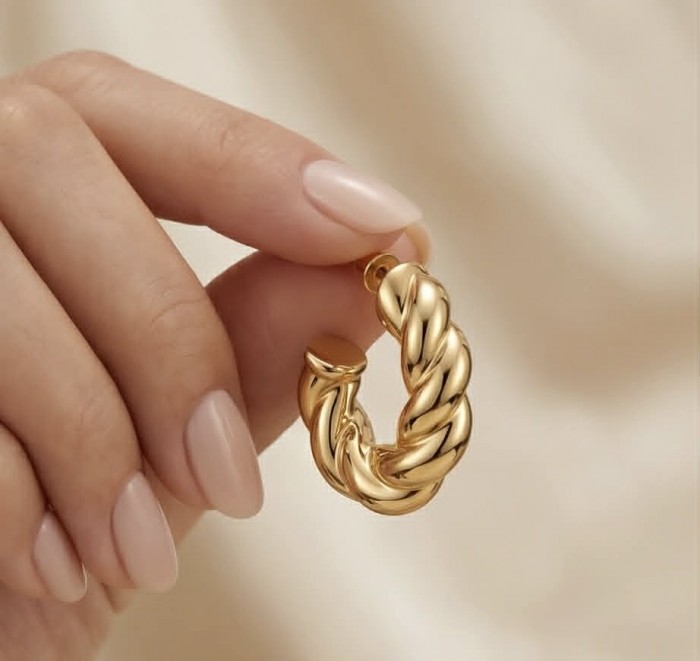 Allure Golden tone handcrafted hoop earrings - photo 1