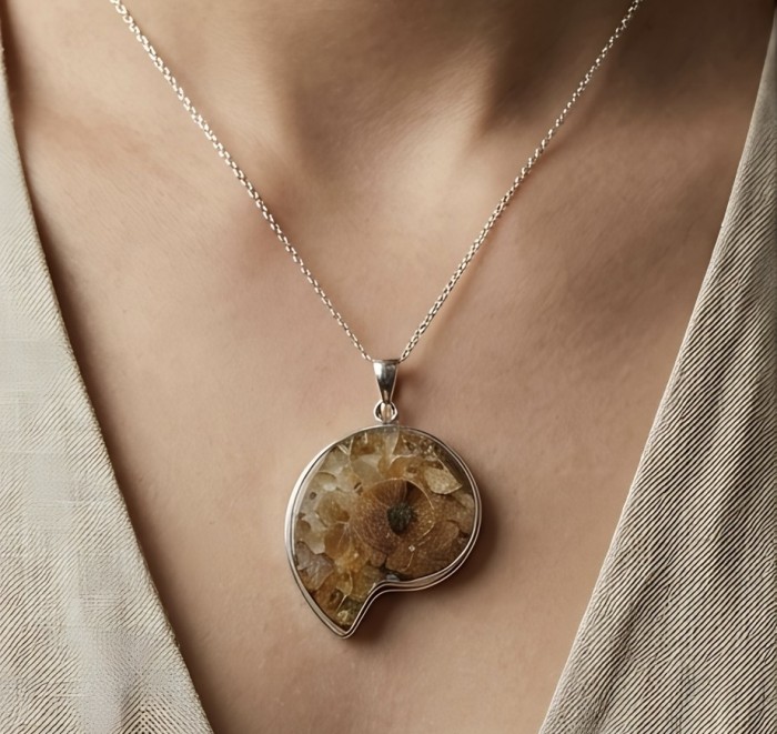 Ammonite Fossil Silver handcrafted pendant - photo 1