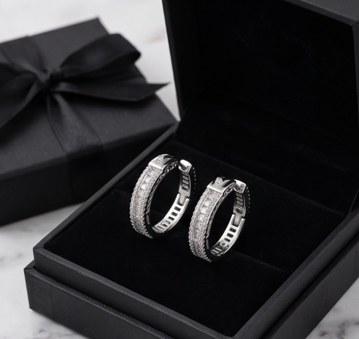 Allure Natural 8.2 carat White Topaz .925 Sterling Silver handcrafted hoop earrings - Sterling silver hoop earrings in box, top view, showcasing stones.