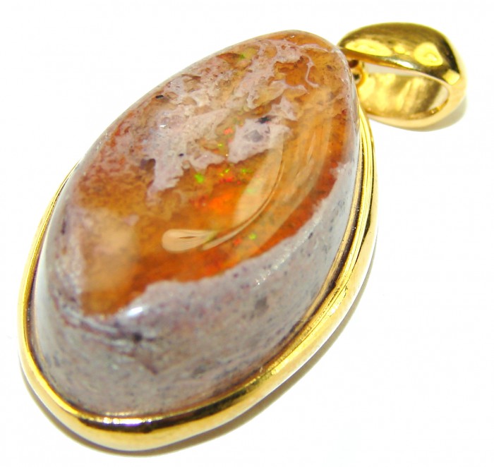 Natural Mexican Fire Opal 18K Gold over .925 Sterling Silver handmade Pendant - photo 4