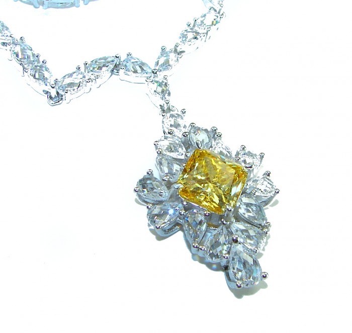 60.5 carat fancy cut Authentic Yellow Sapphire .925 Sterling Silver handcrafted Statement Necklace - Close-up of yellow sapphire necklace with clear stones