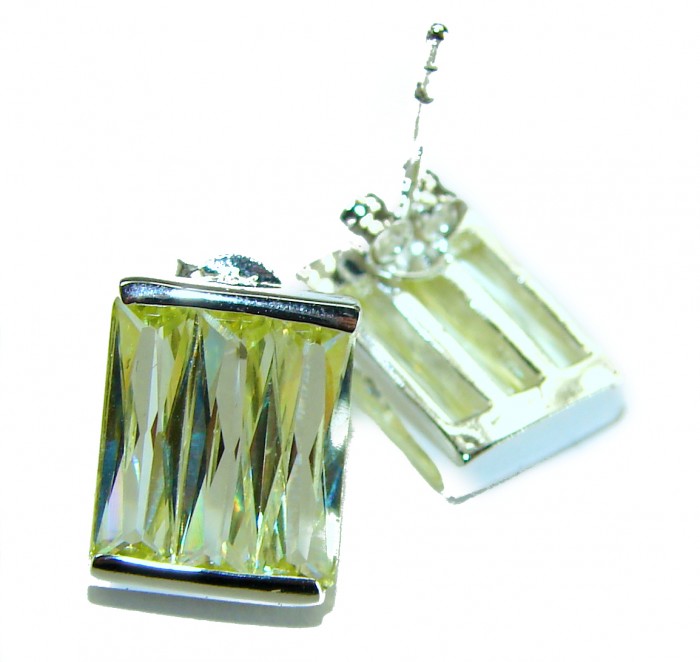 Cubic Zirconia .925 Sterling Silver handmade earrings - Cubic Zirconia Sterling Silver earrings close-up, front and back view
