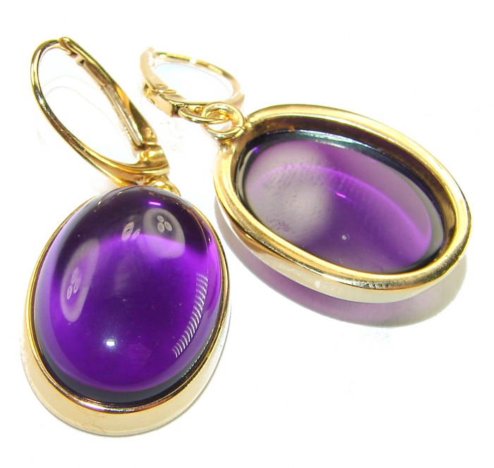 Lavender Beauty authentic 10.2 carat Amethyst 14K Gold over .925 Sterling Silver handcrafted earrings - Amethyst earrings, stone close-up, 14K gold setting.
