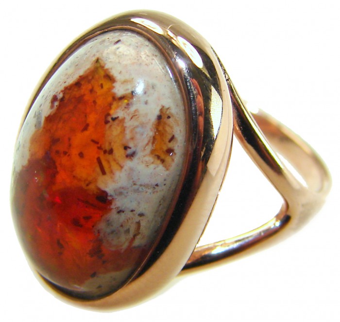 Golden Dream best quality 15.4 carat Mexican Opal 18K Gold over .925 Sterling Silver handmade ring 6 3/4 - Close-up of 18K gold ring with 15.4 carat Mexican opal stone.