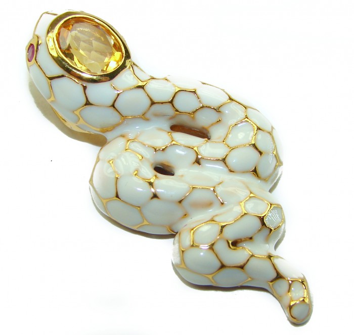 INCREDIBLE Natural Citrine Enamel Snake 18K Gold over .925 Sterling Silver Pendant - photo 1