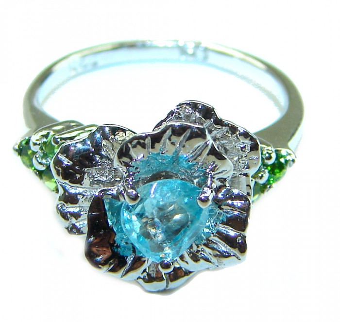 3.5 carat Swiss Blue Topaz .925 Sterling Silver handmade Ring size 6 3/4 - photo 2