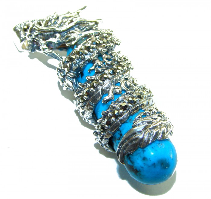 Wild Dragon Turquoise .925 Sterling Silver handmade Pendant - photo 3