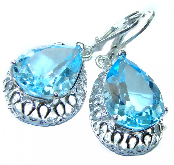 Seaside 14.5 carat Swiss Blue Topaz .925 Sterling Silver handmade Statement earrings - photo 3