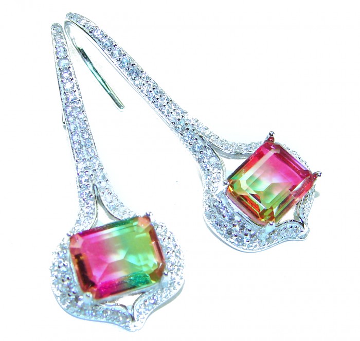 Luxurious 7.5 carat Watermelon Tourmaline .925 Sterling Silver Handcrafted Earrings - photo 3