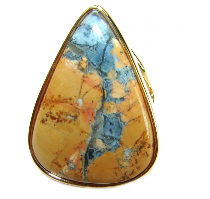 Classy Style Excellent quality Maligano Jasper 14K Gold over .925 Sterling Silver handcrafted Ring s. 8 1/4 - Close-up of Maligano Jasper pendant with 14K gold setting.