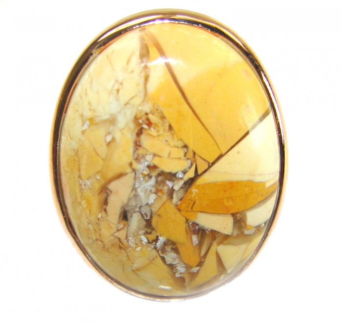 Flawless Australian Bracciated Mookaite 14K Gold over .925 Sterling Silver Ring size 8 adjustable - Close-up of Australian Bracciated Mookaite with 14K gold over silver setting