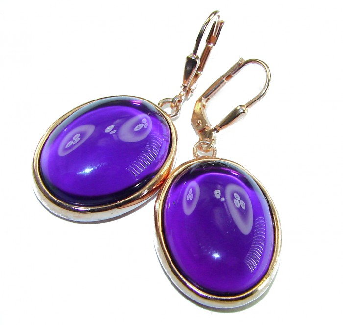 Lavender Beauty authentic 10.2 carat Amethyst 14K Gold over .925 Sterling Silver handcrafted earrings - Close-up of Lavender Beauty Amethyst earrings with 14K gold clasps.