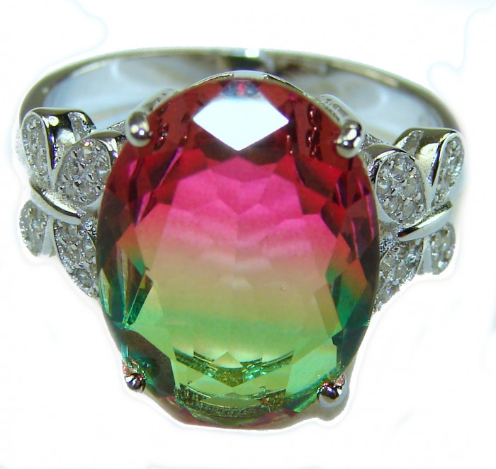 Magnificent 11.2 carat oval cut Pink Tourmaline .925 Silver handcrafted Cocktail Ring s. 8 - Close-up of 11.2 carat pink tourmaline ring in .925 silver setting.