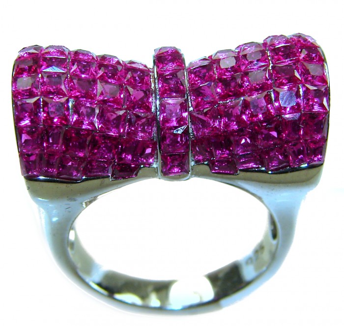 Luxurious Bow - natural 15.5 carat Ruby .925 Sterling Silver handmade Statement Ring size 6 1/2 - Ruby bow ring close-up, 15.5 carat, .925 sterling silver.