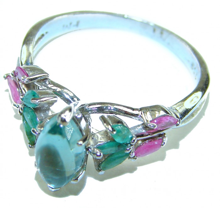 Emily 6.8 carat Swiss Aquamarine Emerald .925 Sterling Silver handmade Statement Ring size 9 - Side view of Emily 6.8 carat Aquamarine Emerald ring in Sterling Silver.