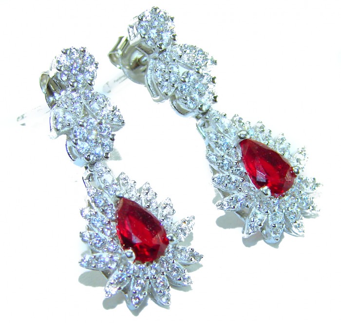 Magnificent Jewel 4.5 carat Ruby .925 Sterling Silver handcrafted incredible earrings - photo 3