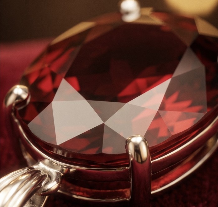 Giovanna 23.2 carat authentic Mozambique Ruby .925 Sterling Silver handmade Pendant - Close-up of a 23.2 carat Mozambique ruby in silver setting.