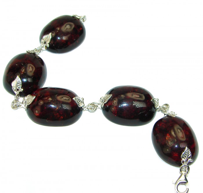 Cognac Color Beautiful Amber .925 Sterling Silver handcrafted Bracelet - photo 1