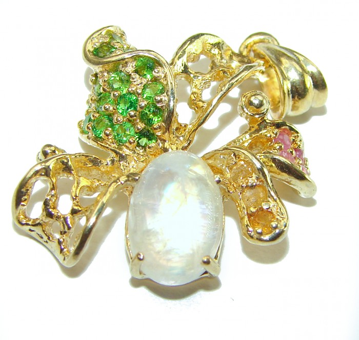 Magic Garden Genuine Fire Moonstone 14K gold over .925 Sterling Silver handcrafted pendant - photo 2
