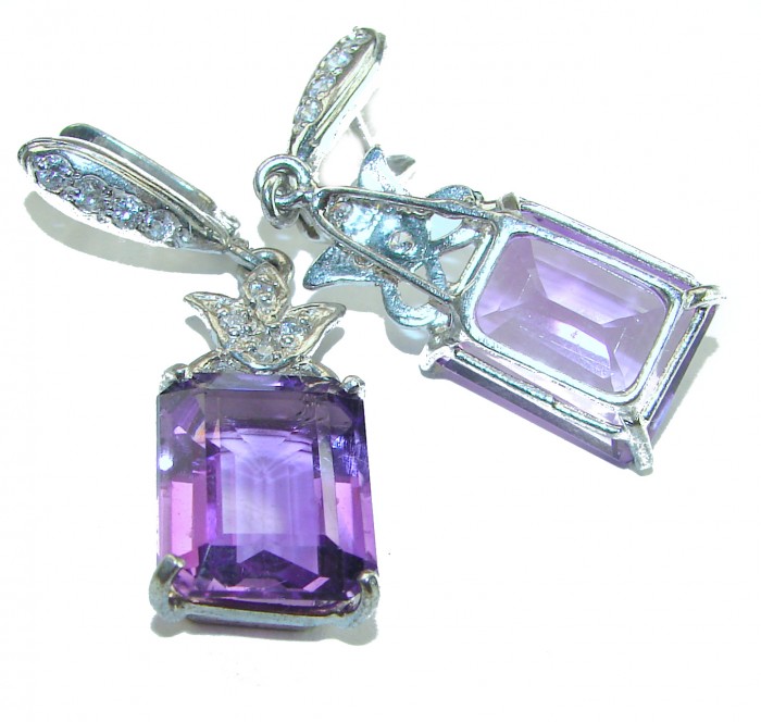Brilliant Revelation authentic Amethyst .925 Sterling Silver Statement handcrafted earrings - photo 1