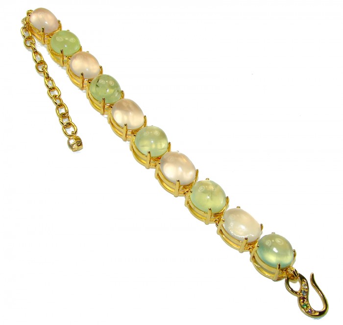 Tutti Frutti Mesmerizing Rose Quartz Prehnite 18K Gold over .925 Sterling Silver handmade Bracelet - photo 5