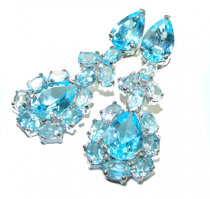 Purity and Abundance Swiss Blue Topaz .925 Sterling Silver handmade Large Statement earrings - photo 2
