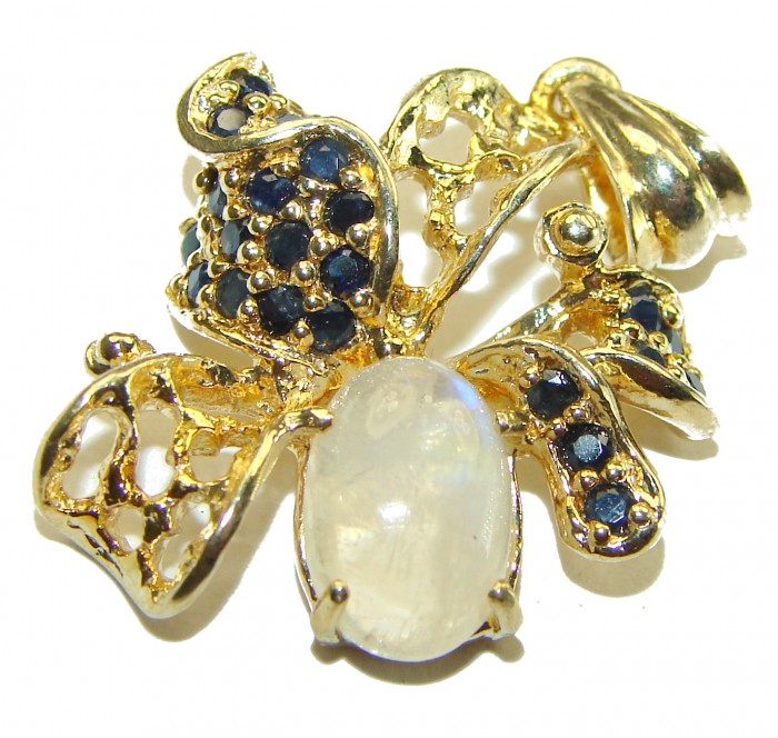 Genuine Rainbow Moonstone 14k Gold over .925 Sterling Silver handcrafted pendant - photo 2