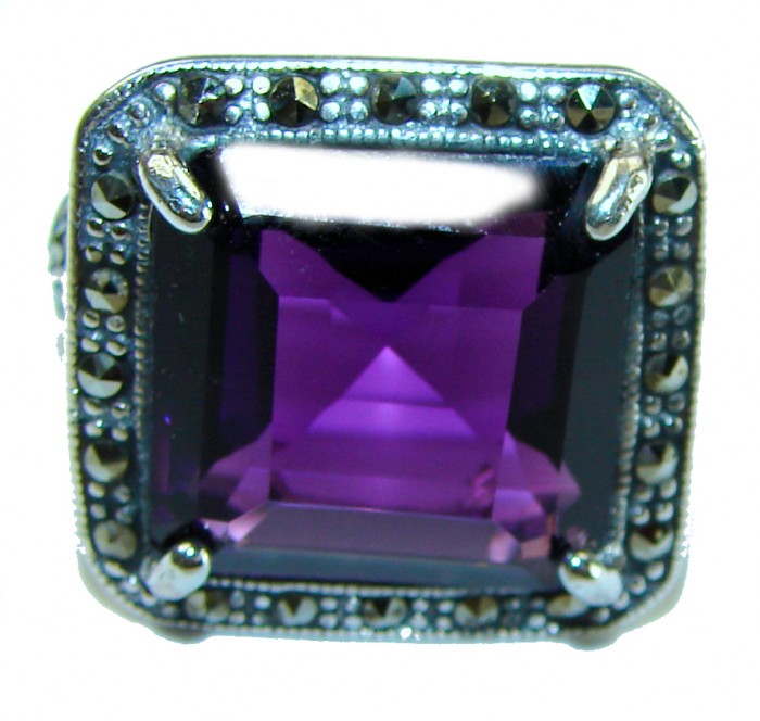 Dramatic design 12.8 carat AUTHENTIC Amethyst .925 Sterling Silver Handcrafted Ring size 8 - photo 3