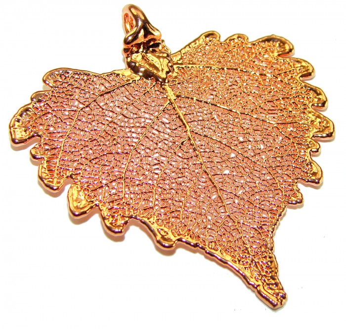Stylish REAL Leaf dipped in .925 Sterling Silver and Copper Pendant - photo 1