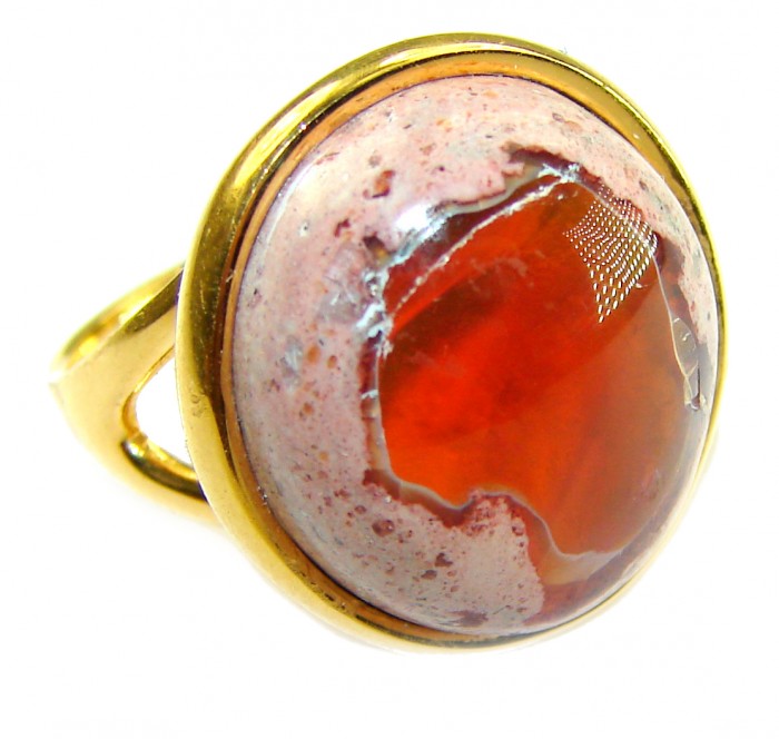 Inner Fire best quality 15.4 carat Mexican Opal 18K Gold over .925 Sterling Silver handmade ring 6 - Close-up of 15.4 carat Mexican Opal set in 18K gold.
