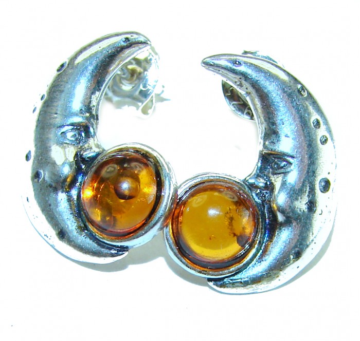 Magic MOON Baltic Polish Amber .925 Sterling Silver Earrings - Magic MOON Baltic Amber Sterling Silver earrings, front view close-up.