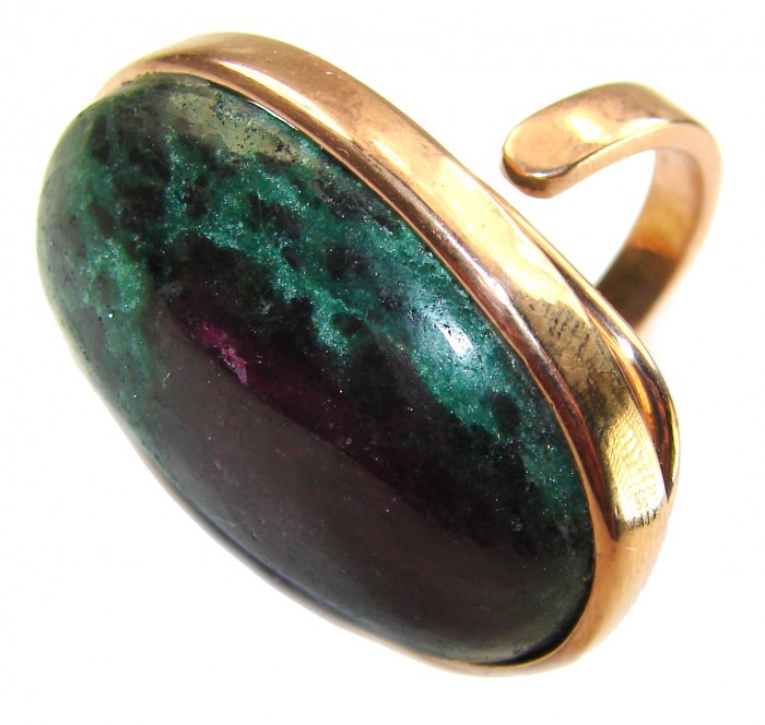 Natural Eudialyte 14K Gold over .925 Sterling Silver Large Ring s. 8 adjustable - Close-up of natural eudialyte ring in 14K gold over sterling silver.