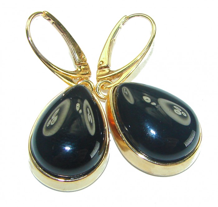 Outstanding authentic Onyx 14K Gold over .925 Sterling Silver Earrings - Close-up of onyx earrings in 14K gold over .925 sterling silver.