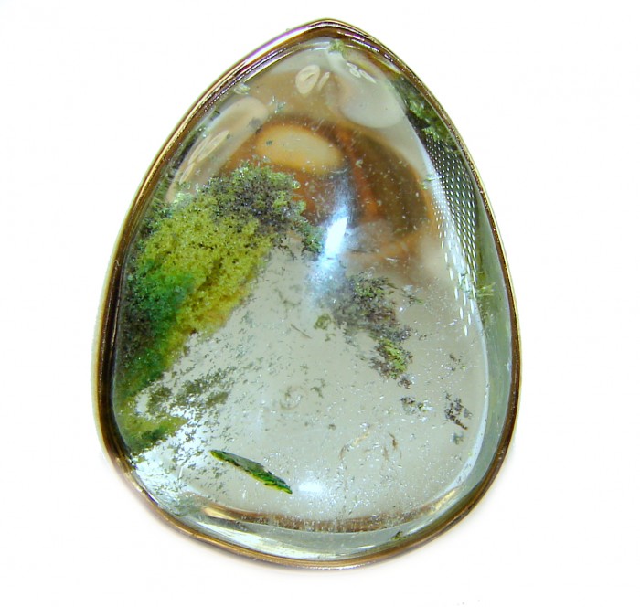 Magic genuine Phantom Quartz 18K Gold over .925 Sterling Silver handmade Cocktail Ring s. 6 adjustable - Stone close-up of Magic Phantom Quartz in 18K Gold over Sterling Silver.